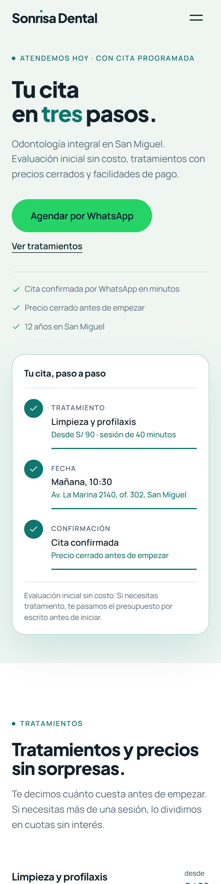 Vista de la demo de Clínica